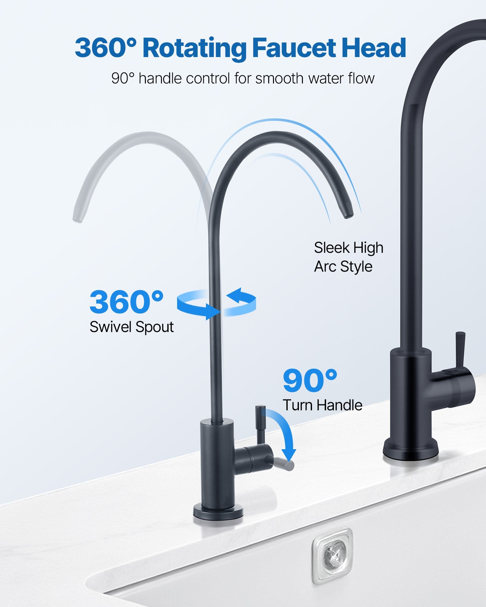 Stainless Steel Faucet, Lead-Free Water Purifier Faucets, Reverse Osmosis Faucet With Solid Brass Valve, High Arch Drinking Water Faucets For Kitchen Sink, Bar Counter, Cafe Shop, Matte Black