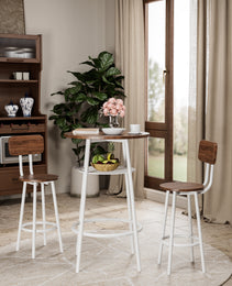 3-Piece Bar Table Set With 2 Bar Stools  Modern Pub Table With Backrests & Storage Shelf