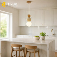 Wabi Sabi Cream Style Pendant Lamp Natural Stone Bedside Small Droplight LED Wooden Decor Light for Home Restaurant Bar Corridor