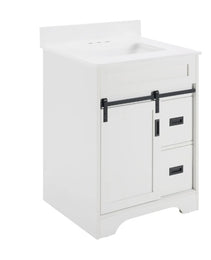 24 Bathroom Vanity With Single Sink Combo, Farmhouse Undermount Bathroom Sink Cabinet With Sliding Barn Doors And 2 Drawers, Freestanding Bathroom Vanities,White