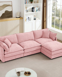 Modular Sectional Sofa, 102 Inch L Shaped Couch Set For Living Room, 3-Seater Comfy Cloud Couches With Movable Ottoman, DIY Combination, Chenille,