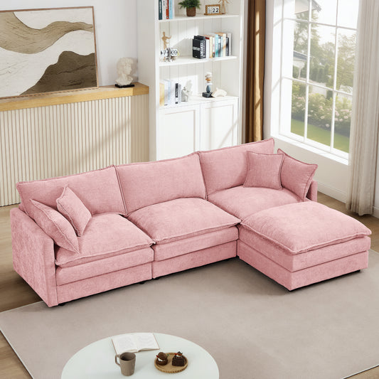 Modular Sectional Sofa, 102 Inch L Shaped Couch Set For Living Room, 3-Seater Comfy Cloud Couches With Movable Ottoman, DIY Combination, Chenille,