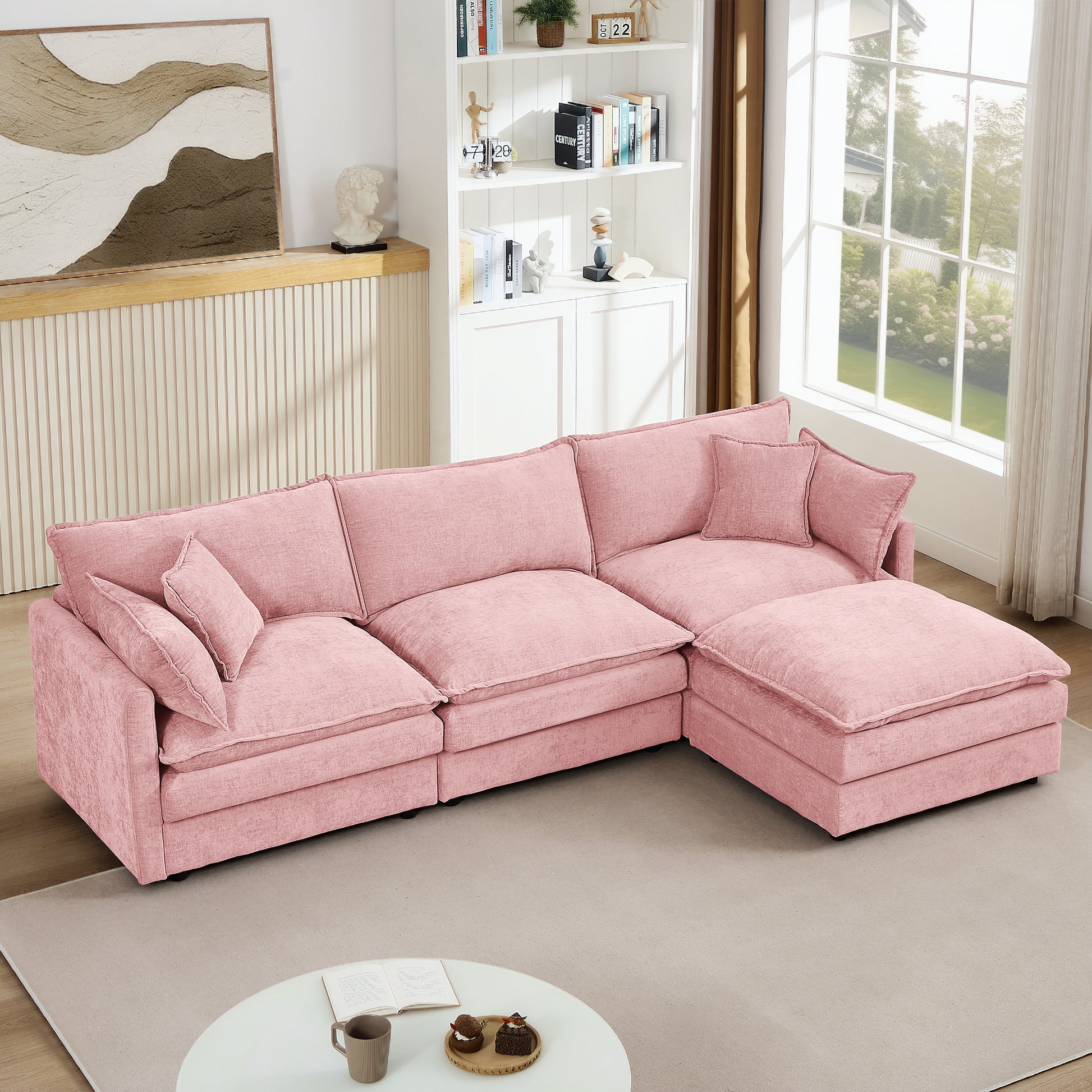 Modular Sectional Sofa, 102 Inch L Shaped Couch Set For Living Room, 3-Seater Comfy Cloud Couches With Movable Ottoman, DIY Combination, Chenille,