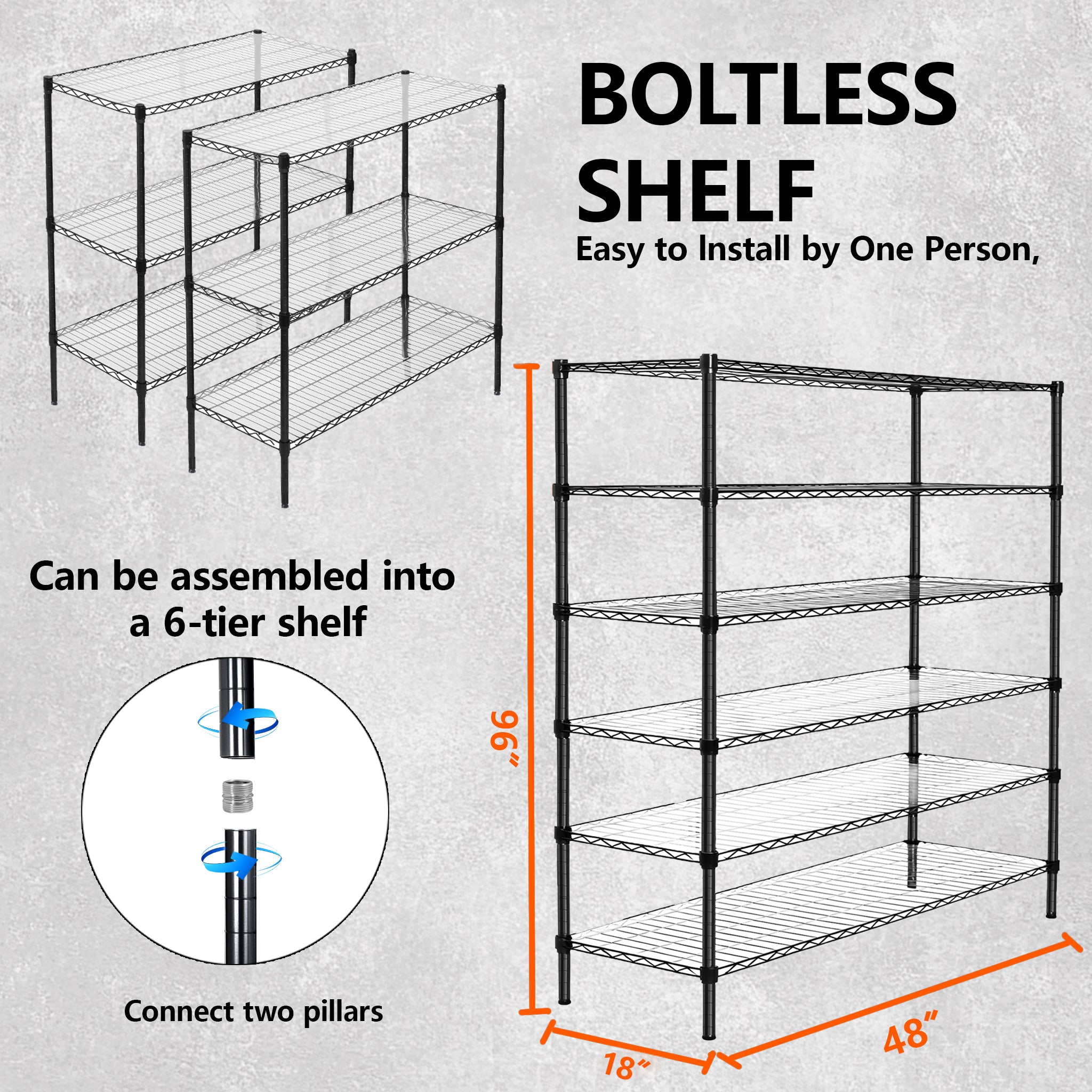 3 Tier Metal Shelf Wire Shelving Unit -  Set Of 2  1050lbs Capacity Heavy Duty Adjustable Storage Rack With Shelf Liners  Extensible To 6 Tier 2100lbs Shelving Designs   48  L X 18  D X 96  H  Black