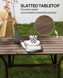 Outdoor Coffee Table With Slatted Tabletop, All-Weather Rectangle Metal Patio Coffee Table For Garden, Brown