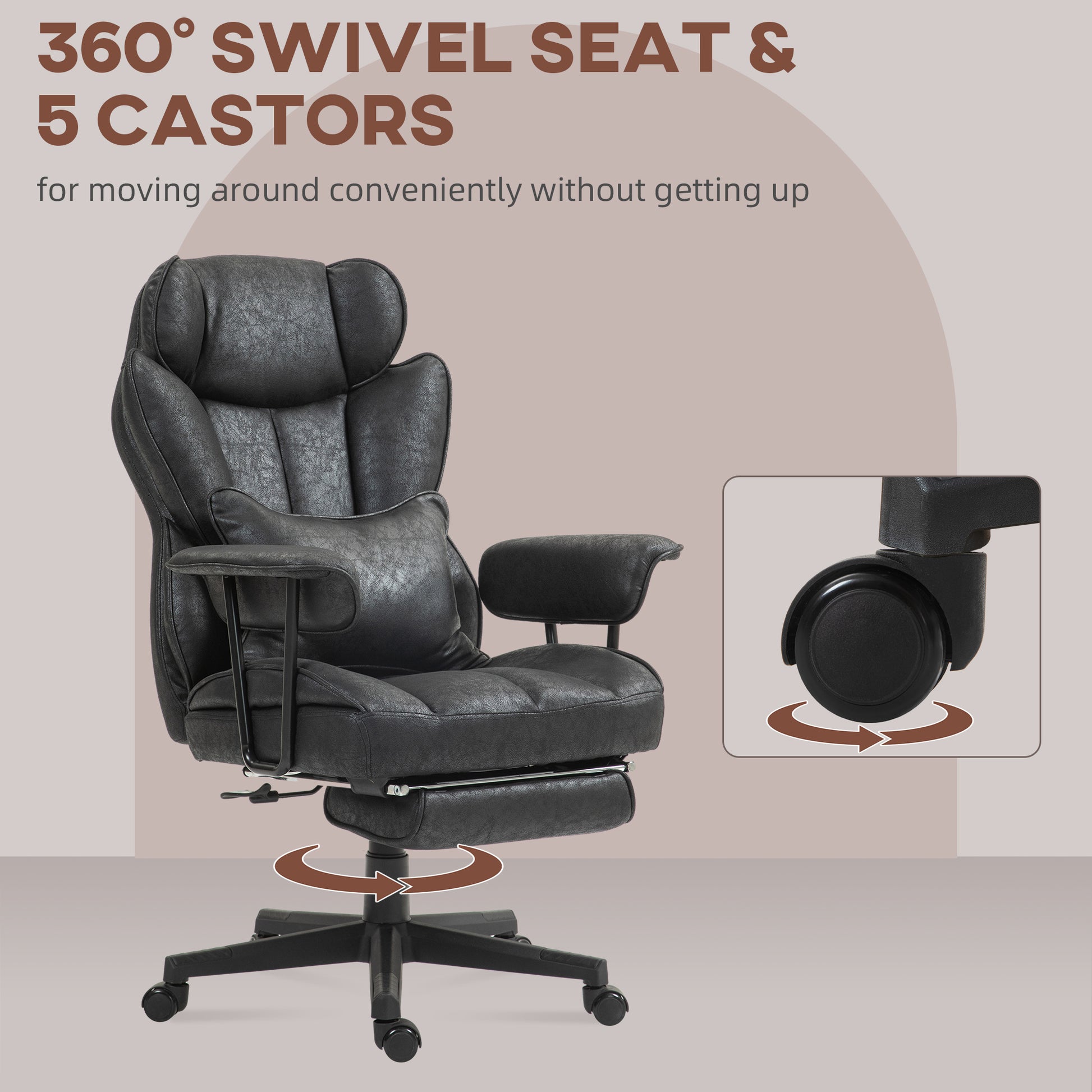 396lbs. Big and Tall Office Chair, Executive Office Chair with Footrest, Lumbar Support, and Reclining Function, Black