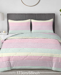 Striped Comforter Set Full Size, Rainbow Comforter Bedding Set Pink Yellow Green Purple 3 Piece, 1 Comforter And 2 Pillow Shams