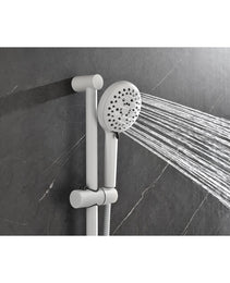 Shower System With Shower Head, Hand Shower, Slide Bar, Bodysprays, Shower Arm, Hose, Valve Trim, And Lever Handles