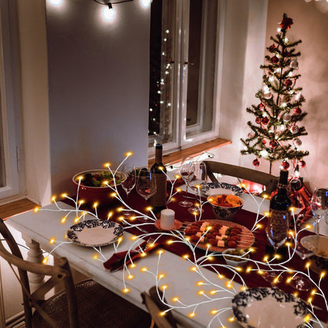 1Pc 7.87FT Lighted Birch Garland Lighted Twig Vine Lights 144LED Birch Garland With Lights String Light With Timer 8 Modes IP45 Waterproof For Christmas Fireplace Home Decoration - CJDS - FC