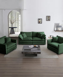 3 Piece Sofa Set With Arm Pillows And Toss Pillows , Sofa Set Include 2- Piece Of Arm Chair And One 2-seat Sofa, Space Saving Casual Sofa Set For Living Room, Green Chenille