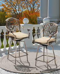 2pcs Bronze Color, Beige Cushion, Cast Aluminum Bar Stool