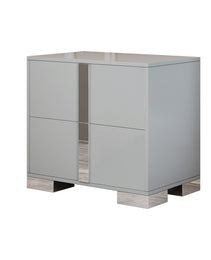 Elegant Nightstand With Metal Foot, Mirrored Bedside Table With 2 Drawers For Bedroom, Living Room, Gray