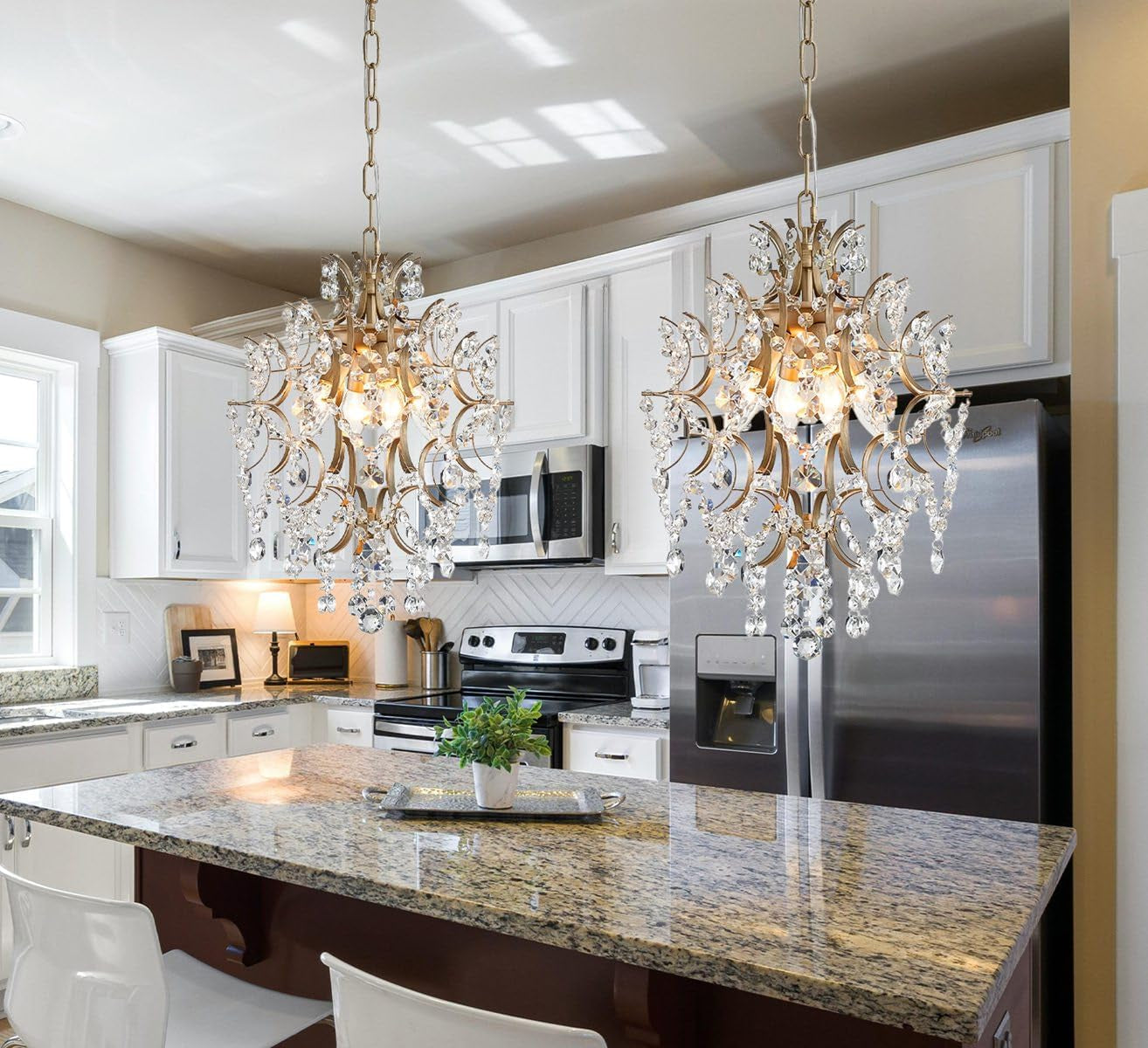 Crystal Chandeliers Pendant Light Brass Finish 13In