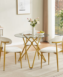 35.4-inch Round Tempered Glass Dining Table, Suitable For 1-4 People, Space-saving Small Kitchen Dining Table, Equipped With Sturdy Metal Table Legs, Suitable For Dining Room, Living Room,Gold