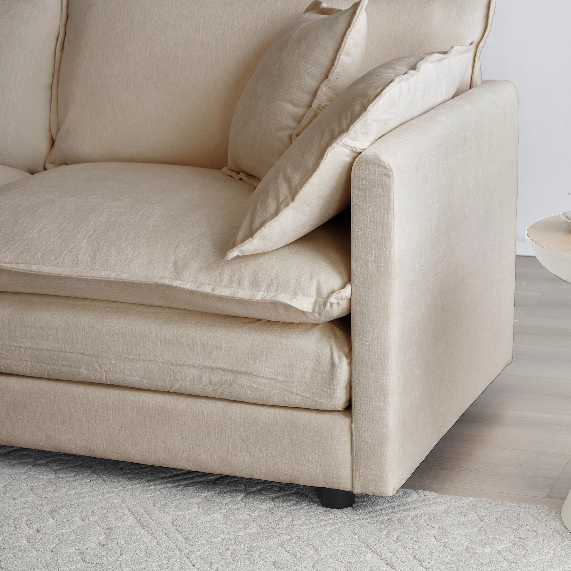 Sofa Set Of 3, 1-1-3 Seats Living Room Sofa Set, Accent Chair, Loveseat, And Three-Seat Sofa Modern Style Round Arms 3 Piece Sofa Set, Beige Chenille