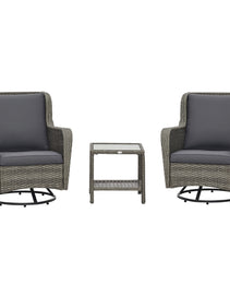Patio Bistro Set, Porch Furniture with 360° Rotation & Rocking Function, 28.25"x30.75"x36.25", Gray