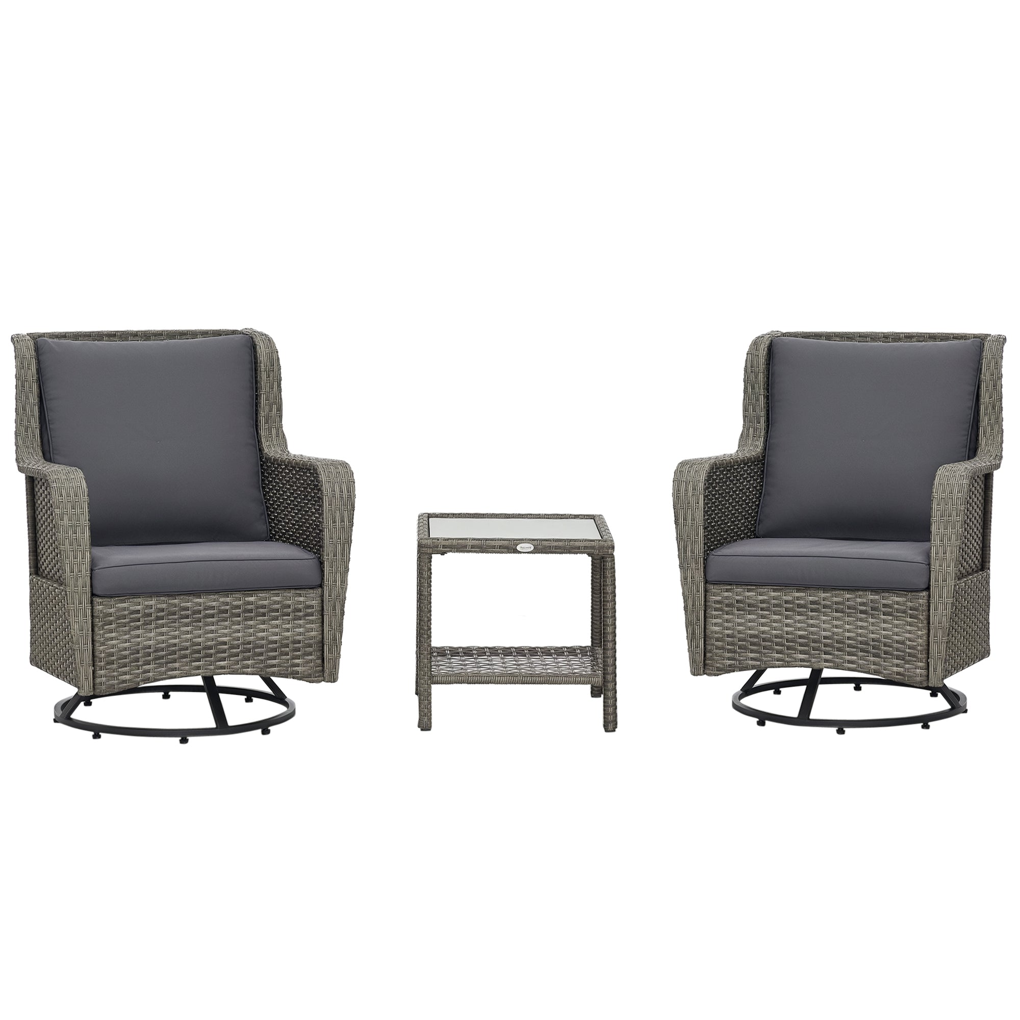 Patio Bistro Set, Porch Furniture with 360° Rotation & Rocking Function, 28.25"x30.75"x36.25", Gray
