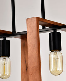4-Light Kitchen Island Lights Pendant Light Farmhouse Dining Room Light Fixture, Rustic Wood And Black Metal Rectangular Chandelier, Hanging Lighting For Living Room,Conference Room, Home Office - CJDS