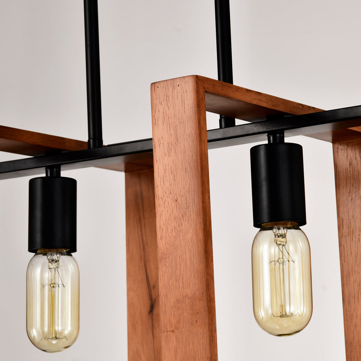 4-Light Kitchen Island Lights Pendant Light Farmhouse Dining Room Light Fixture, Rustic Wood And Black Metal Rectangular Chandelier, Hanging Lighting For Living Room,Conference Room, Home Office - CJDS