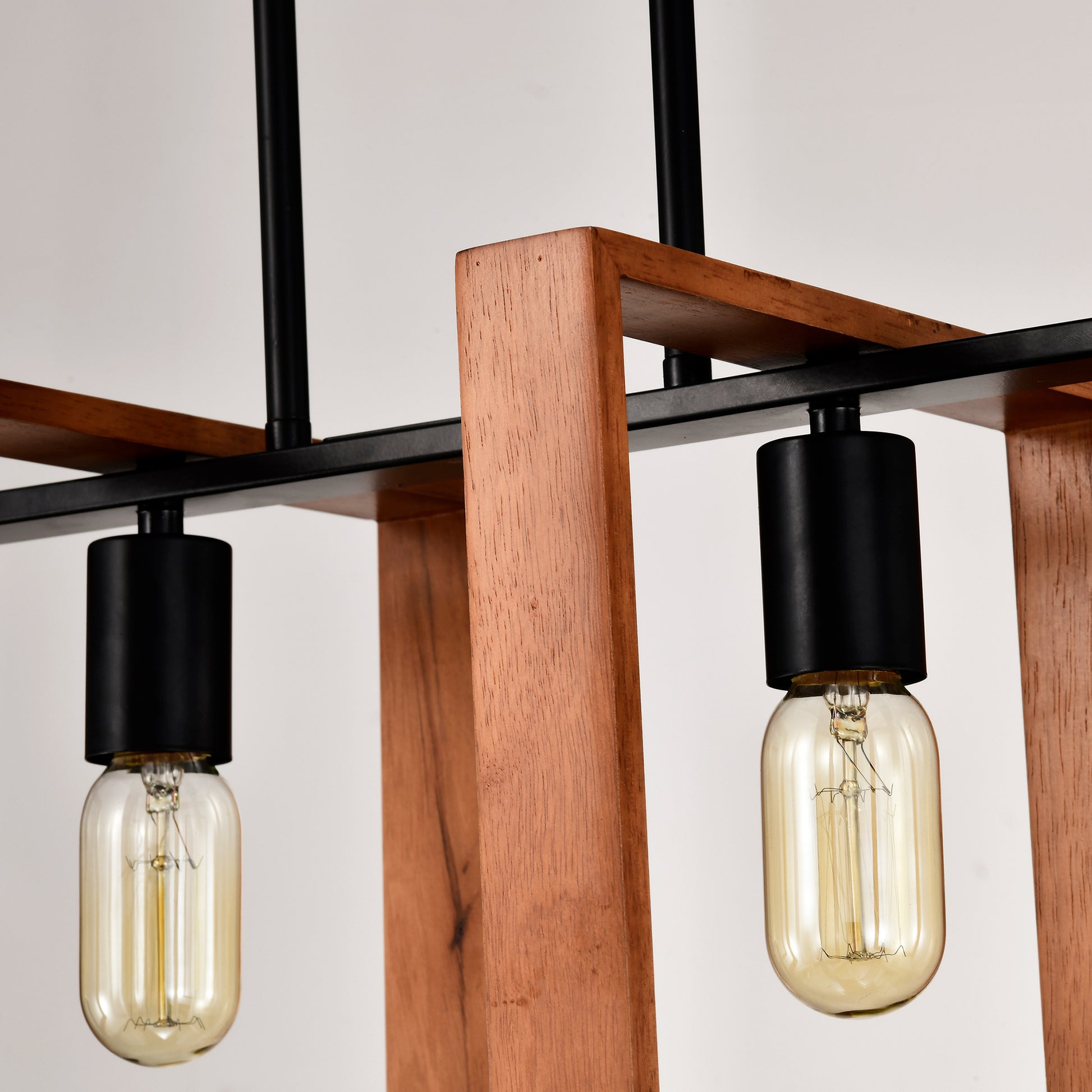 4-Light Kitchen Island Lights Pendant Light Farmhouse Dining Room Light Fixture, Rustic Wood And Black Metal Rectangular Chandelier, Hanging Lighting For Living Room,Conference Room, Home Office - CJDS