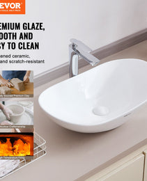 Oval Vessel Sink, 23.3" X 14.2" Bathroom Vessel Sink Bowl Countertop, White Ceramic Bathroom Sinks Above Counter, Bowl Sink With Modern Style, Well-Packaged For Bathroom, Hotel, Toilet, RV
