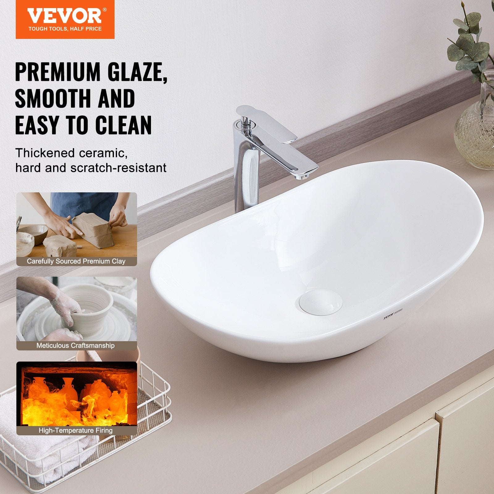 Oval Vessel Sink, 23.3" X 14.2" Bathroom Vessel Sink Bowl Countertop, White Ceramic Bathroom Sinks Above Counter, Bowl Sink With Modern Style, Well-Packaged For Bathroom, Hotel, Toilet, RV