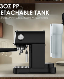 20 BAR Slim Espresso Machine With Milk Frother, Cup Warmer, 43 OZ Detachable Tank, For Espresso, Americano, Latte, Space-Saving, Screen Button, Black, Amazon Resale Prohibited