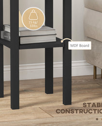 2-Tier Side Tables Set of 2 with Drawer and Shelf, 2 Pieces End Tables for Living Room and Hallway, Black