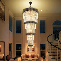 Modern Gold 5-Tier Chandelier Lighting Luxury Long Staircase K9 Crystal Chandeliers Large Foyer Villa Entrance Chandeliers for High Ceiling