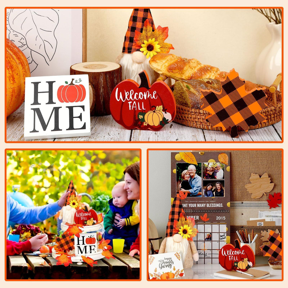 Fall Gnome Tiered Tray Decorations Set Farmhouse Pumpkin Decor Autumn Maple Leaf Table Centerpieces With Fall String Lights Thankgiving Day Fall Greeting Card Autumn Harvest Decorations - CJDS - FC