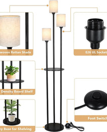 Floor Lamp With Shelf, Floor Lamp For Modern Living Room, 3 Light Standing Lamp With Linen Shade And Foot Switch Unavailable Platforms- CJDS