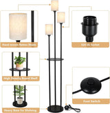 Floor Lamp With Shelf, Floor Lamp For Modern Living Room, 3 Light Standing Lamp With Linen Shade And Foot Switch Unavailable Platforms- CJDS