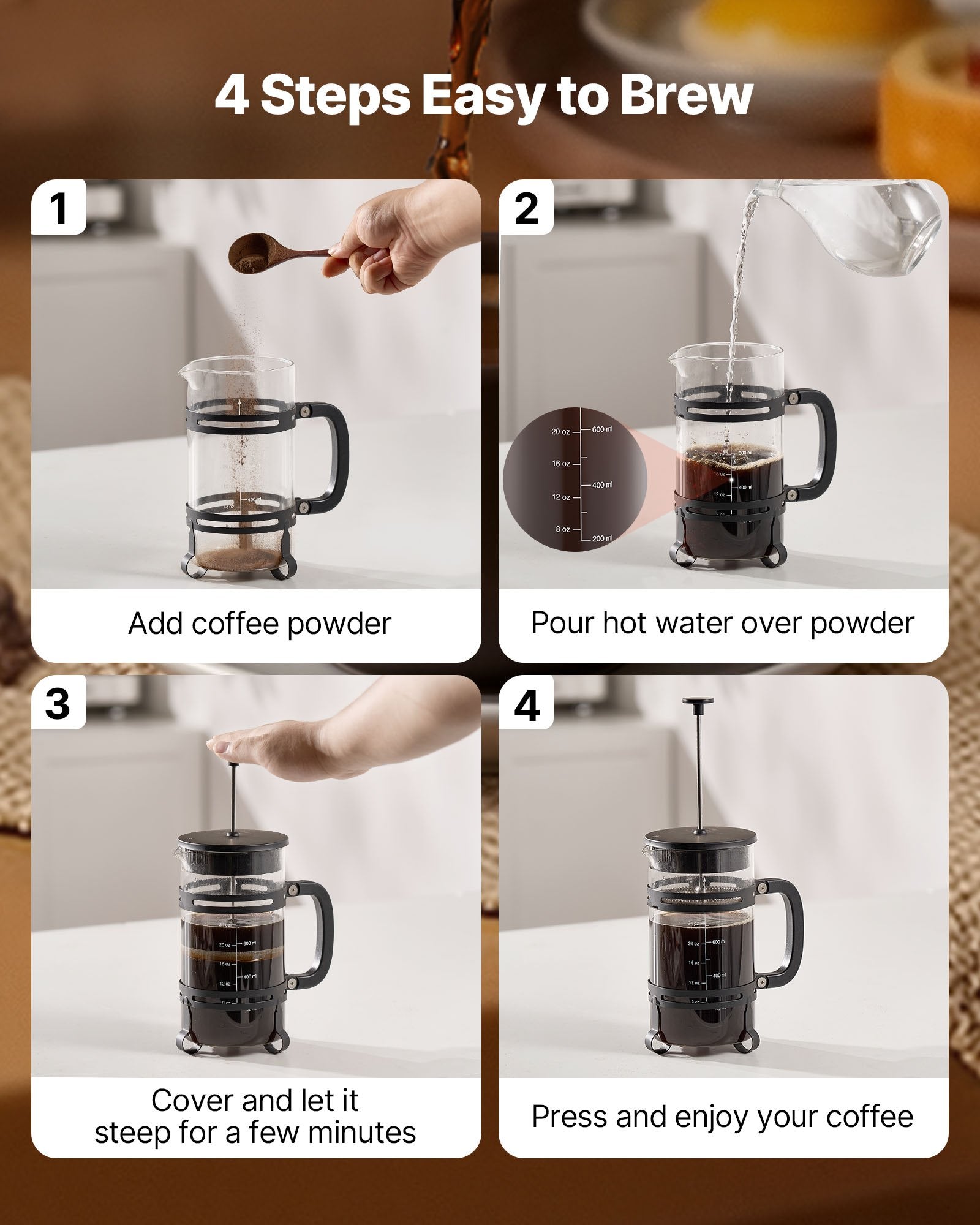 34oz Glass French Press – 1L Heat-Resistant Borosilicate Coffee & Tea Maker with Precision Filtration
