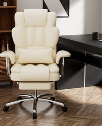 Office Chair, Big And Tall Executive Office Chair With Footrest, Leather Computer Chair, Ergonomic Reclining Chair High Back , Large Home Office Chair Beige
