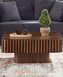 31.5 Inch Modern Handcraft Drum Coffee Table Square Coffee Table For Living Room,Small Wooden Coffee Table With Sturdy MDF Pedesta,Walnut Color