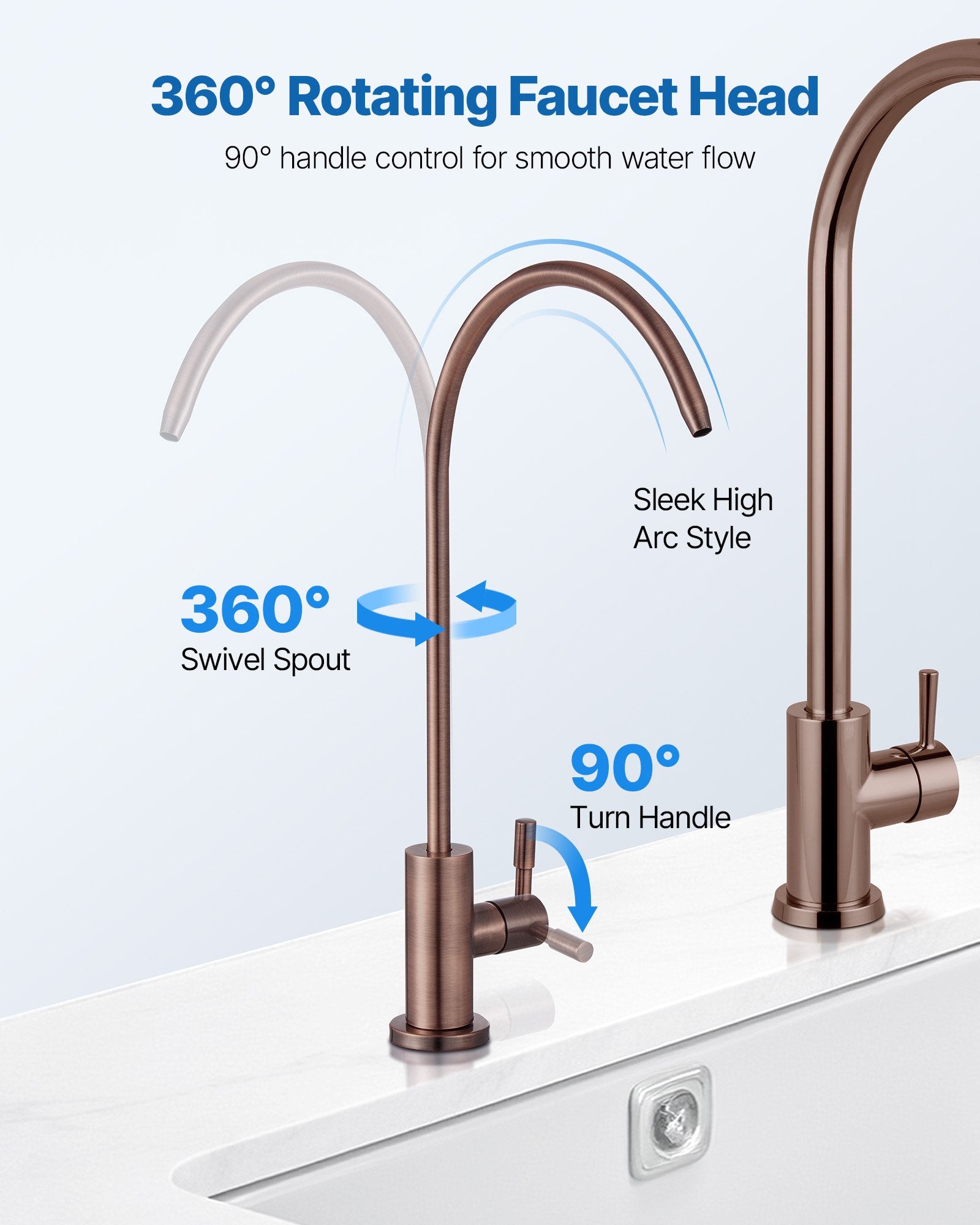 Ro Water Faucet, Lead-Free Stainless Steel Faucet, Drinking Water Faucets With Solid Brass Valve, Anti-Rust & Durability Drinking Water Faucets For Kitchen, Bar Counter, Cafe, Antique Bronze