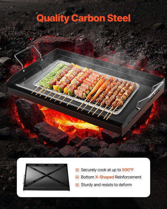 24x16 In Flat Top Griddle Carbon Steel Universal BBQ Grill Pan Cookware
