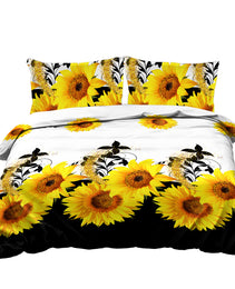 3 Pieces Black And White Background Sunflower Duvet Cover Set Yellow Flower Polyester Bedding Set For Adults Bedroom Decor Twin Full Queen King Size