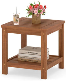 Versatile 2-Tier Wooden Side Table, Easy Assembly Nightstand For Garden Living Room Poolside