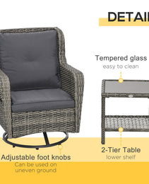 Patio Bistro Set, Porch Furniture with 360° Rotation & Rocking Function, 28.25"x30.75"x36.25", Gray