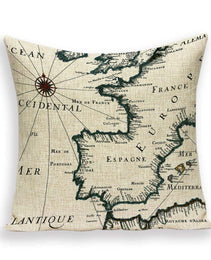 New Retro Toss Pillow Case European World Map Cushion Cover Seat Sofa Covers Morocco Linen House Home Decor Throw Pillows Cases