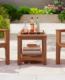 Versatile 2-Tier Wooden Side Table, Easy Assembly Nightstand For Garden Living Room Poolside