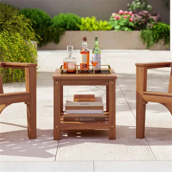 Versatile 2-Tier Wooden Side Table, Easy Assembly Nightstand For Garden Living Room Poolside