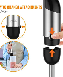 Immersion Blender Handheld, 1100W 5-in-1 Multi-Purpose Hand Blender, 12-Speed Stick Blender, 600ml Beaker, 500ml Chopper, Egg Whisk, Milk Frother, Black