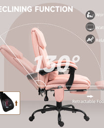 Massage Office Chair with 6 Vibrating Points, High Back Reclining Office Chair with Footrest and Remote, Pink
