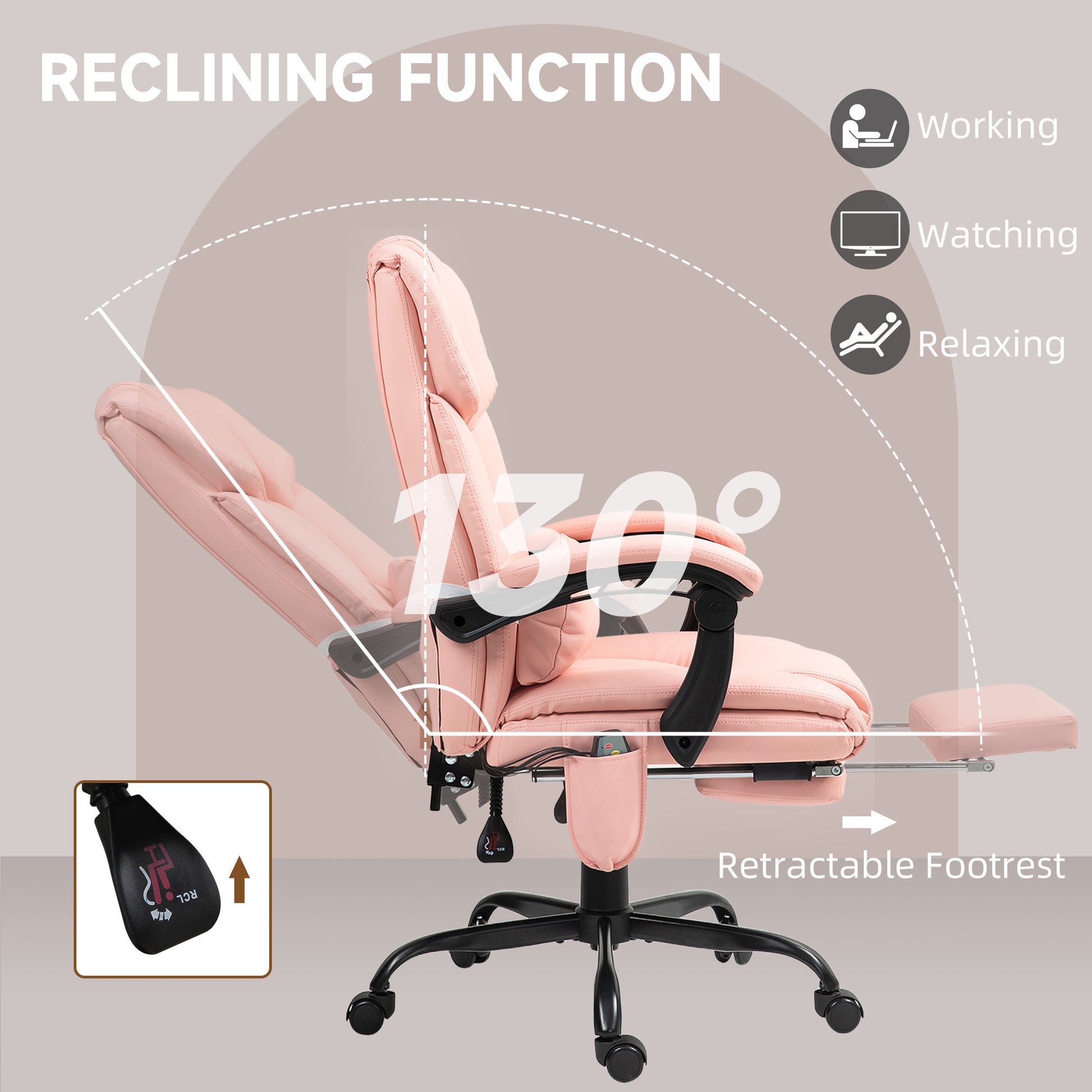 Massage Office Chair with 6 Vibrating Points, High Back Reclining Office Chair with Footrest and Remote, Pink