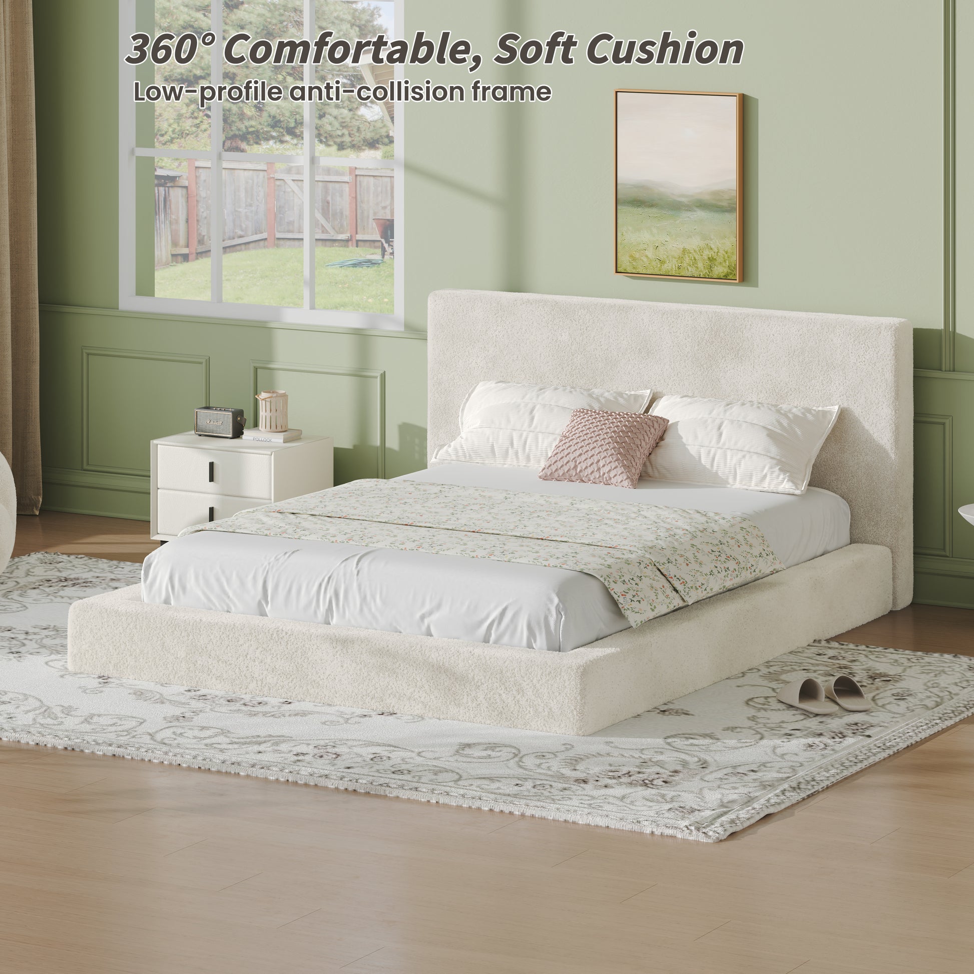 AirFrame Queen Frameless Bed Surround, 8.7  Cloud Upholstered Sponge Cushion, Easy Assembly Excluding Bed Frame, Off-white.
