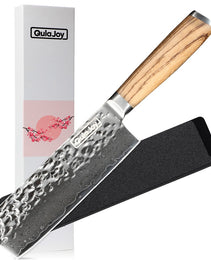 Qulajoy Nakiri Chef Knife 6.5 Inch - Professional Japanese 67 Layers Damascus VG-10 Steel - Hammered Vegetable Cutting Knife - Zebrawood Handle With Sheath