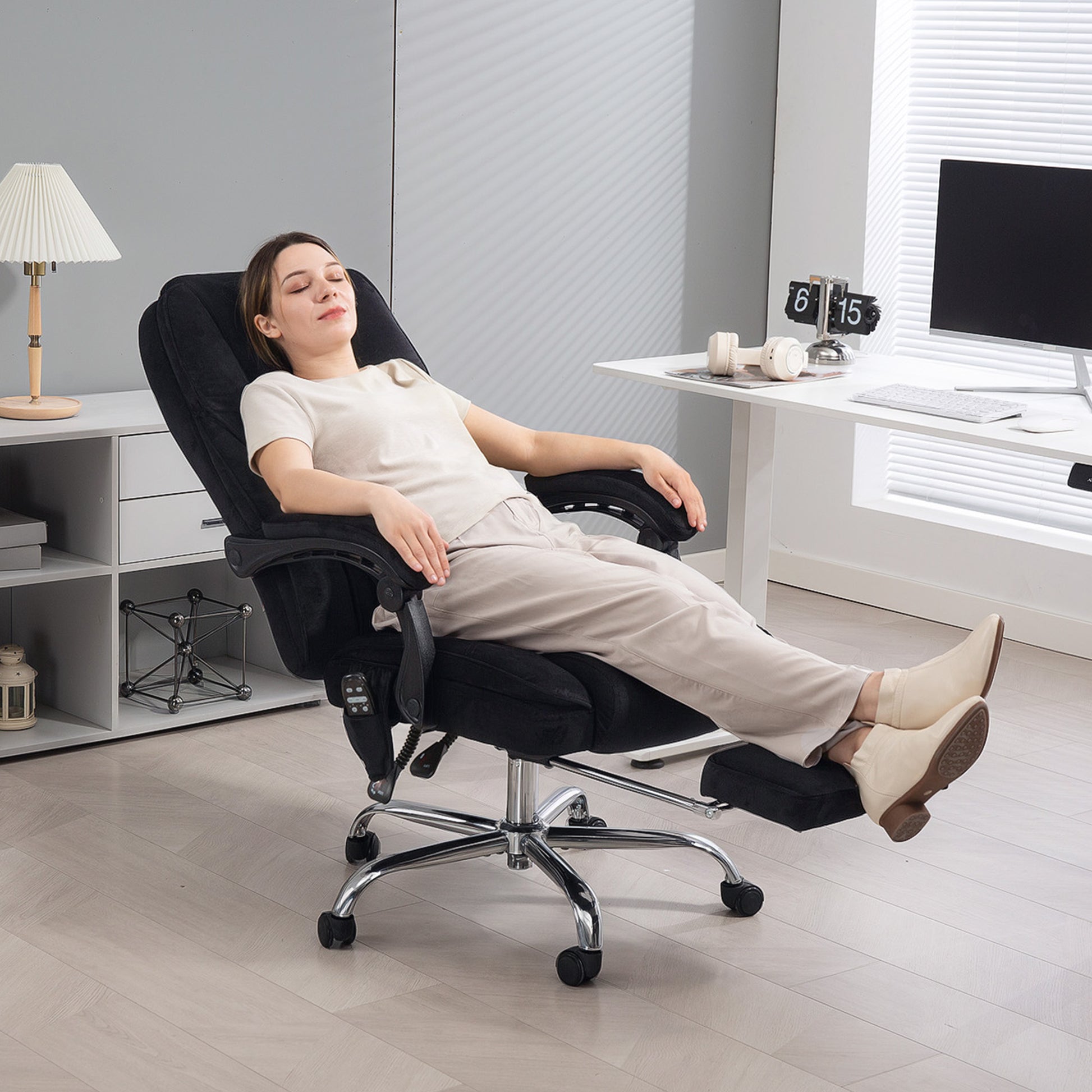 Massage Office Chair, Heated Reclining Computer Chair With Adjustable Height And Footrest, Black