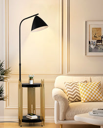 Luxury Shelves Floor Lamp For Living Room With Metal Lampshade, Standing Lamp Tall Industrial Floor Lamp Reading For Bedroom, Office E26 No Included Bulb -Matte Gold Matte Black